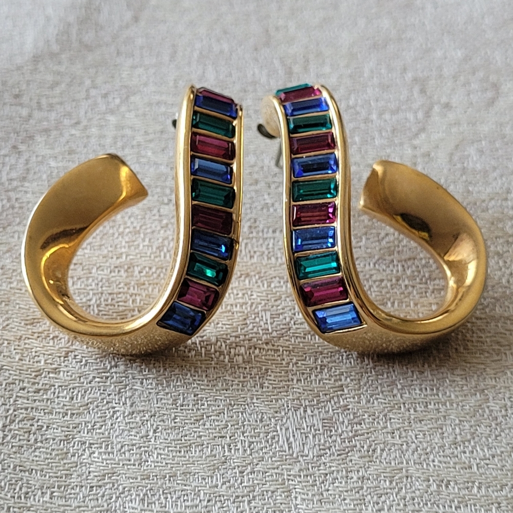 Vintage Swarovsky Multicolor Gold-Tone Earrings